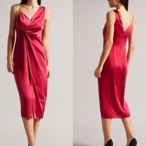 NWOT Ted Baker Odellia Assymetric Waist Detail Slip Dress Red Size 3